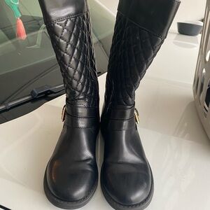 Black Quilted Knee-High Boots